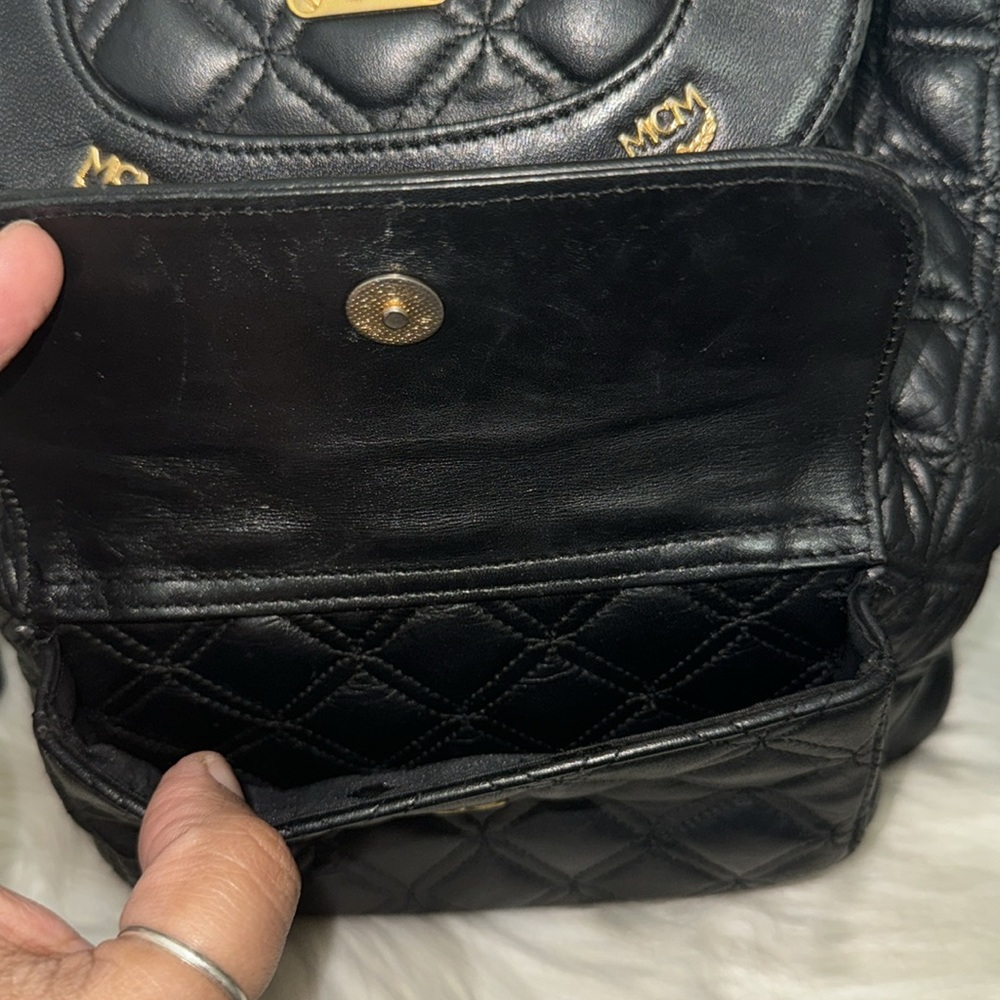 Authentic MCM Quilt Black Leather Backpack - Picture 9 of 14